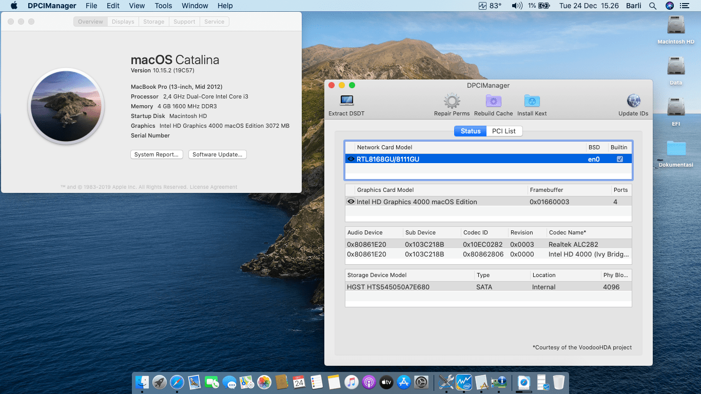 Success Hackintosh macOS Catalina 10.15.2 Build 19C57 at HP Probook 240 G2